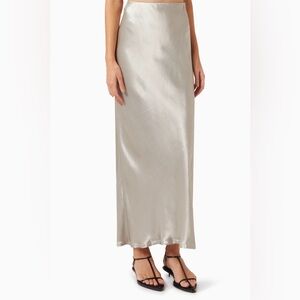 ENZA COSTA Skirt Women Gray Silver Satin Bias Cut Skirt Grey Midi Slip NWOT